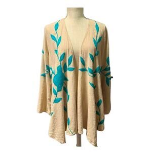 Soft Surroundings Small Cardigan Kimono Beige Embroidered Boho Linen Blend #403